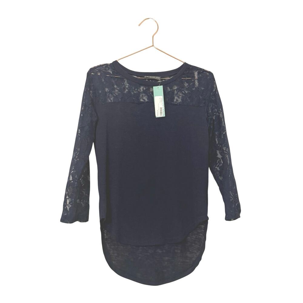 Brixon Ivy Navy Lace Yoke Long Sleeve Top new with tag size small